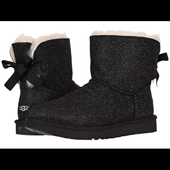 BLACK 🖤 GLITTER UGG BOOTS ✨ BAILEY BOW - Picture 7 of 7